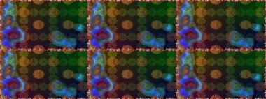 Kahverengi ve yeşil renklerde. Raster illüstrasyonu. Çiçek buketleriyle klasik tarzda kusursuz desen.