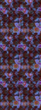 Kabile sanatı boho baskısı, klasik çiçek arkaplanı. Arkaplan dokusu, duvar kağıdı, çiçek teması mavi, kahverengi ve mor renkler. Soyut etnik raster çizim kalıbı.