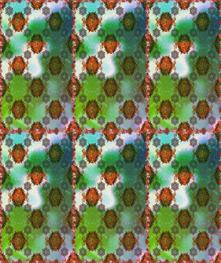 Çiçekler. Soyut etnik raster kusursuz desen. Vadinin çiçekleri yeşil ve kahverengi renklerde.