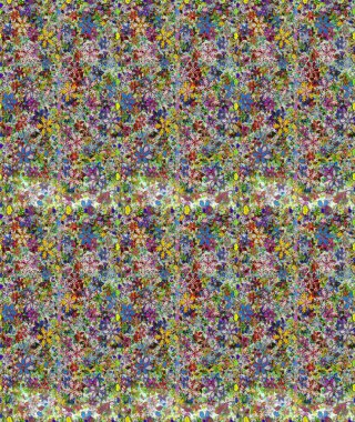 Renkli Bahar Temalı Kusursuz Arkaplan. Çiçeksel fantezi tasarımı, parlak bir arka planda, kusursuz bir desen. Düz Çiçek Elementleri Tasarımı.