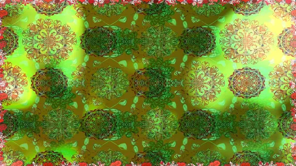 Elle boyanmış suluboya, dikişsiz çiçekler ve bitkiler. Yeşil ve kahverengi renkte çiçekler.