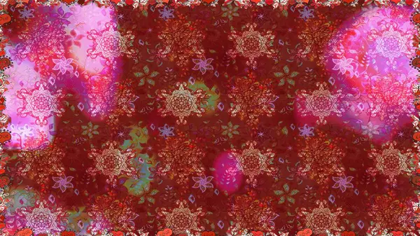 Kumaş desenli papatya çiçeği detayı. Kırmızı ve pembe renkte çiçekler.