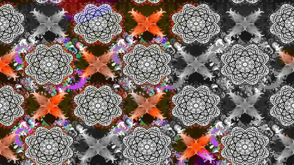 Güzel kumaş deseni. Çiçekler, dallar, bitkiler ve çiçekler. El çizimi. Raster illüstrasyonu.