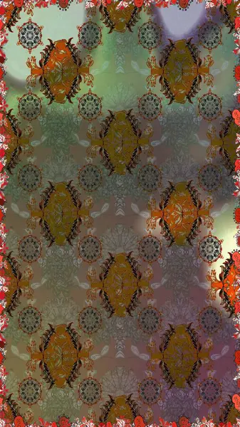 Parlak renkli fantezi çiçekleri, yapraklar, kahverengi ve gri renkli tomurcuklar kahverengi ve gri. Çiçeksiz desenli, suluboya elle çizilmiş elementler..