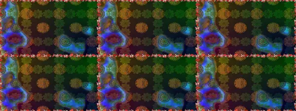 Kahverengi ve yeşil renklerde. Raster illüstrasyonu. Çiçek buketleriyle klasik tarzda kusursuz desen.