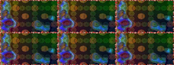 Kahverengi ve yeşil renklerde. Raster illüstrasyonu. Çiçek buketleriyle klasik tarzda kusursuz desen.