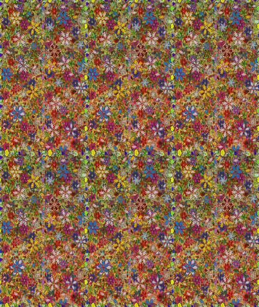 Kusursuz bir arka plan modeli. Yapraklı çiçekler ve kahverengi ve yeşil renklerde papatya çiçekleri. Raster - stok.