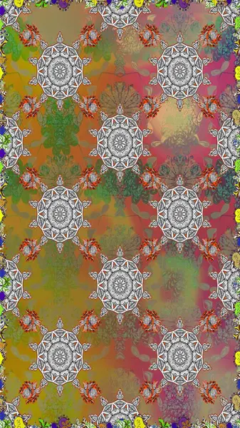 Çiçekler suluboya tarzında kahverengi ve gri renklerde. Raster illüstrasyonunda kusursuz çiçek deseni.