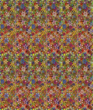 Kusursuz bir arka plan modeli. Yapraklı çiçekler ve kahverengi ve yeşil renklerde papatya çiçekleri. Raster - stok.