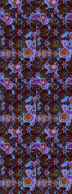 Kabile sanatı boho baskısı, klasik çiçek arkaplanı. Arkaplan dokusu, duvar kağıdı, çiçek teması mavi, kahverengi ve mor renkler. Soyut etnik raster çizim kalıbı.