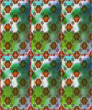 Çiçekler. Soyut etnik raster kusursuz desen. Vadinin çiçekleri yeşil ve kahverengi renklerde.