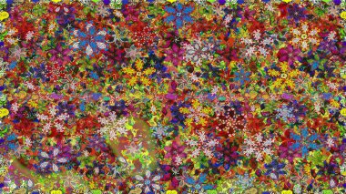 Raster illüstrasyonu. Kahverengi ve yeşil renklerde yaz çiçekleri. Raster çiçek desenli ve çiçekli..