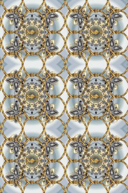 Kusursuz ortaçağ çiçek deseni. Dekoratif simetri arabesk. Raster illüstrasyonu. Doğum günü kartı, davetiye ya da afiş için iyidir. Gri, bej ve kahverengi üzerine altın.