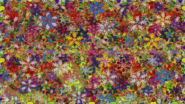 Raster illüstrasyonu. Kahverengi ve yeşil renklerde yaz çiçekleri. Raster çiçek desenli ve çiçekli..