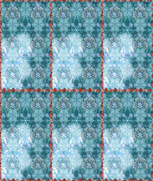 Tekstil için dikişsiz suluboya desen. Elle çizilmiş çiçek deseni (fayans). Sevimli çiçeklerle, desenli, mavi renklerle renksiz desen.