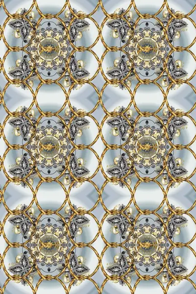 Kusursuz ortaçağ çiçek deseni. Dekoratif simetri arabesk. Raster illüstrasyonu. Doğum günü kartı, davetiye ya da afiş için iyidir. Gri, bej ve kahverengi üzerine altın.