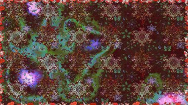 Renkli Bahar Temalı Kusursuz Arkaplan. Güzel kumaş deseni. Zentangle soyut çiçekleri. Düz Çiçek Elementleri Tasarımı. Raster illüstrasyonu. Çiçek tozu..