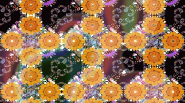 Düz Çiçek Elementleri Tasarımı. Raster. Renkli Bahar Teması çizim şablonu.