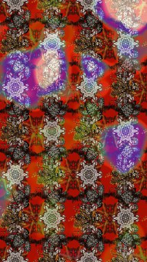 Raster illüstrasyonundaki çiçek desenli çizim. Çiçekler kahverengi, kırmızı ve gri renklerde.