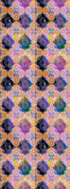 Üzerinde gelincikler ve vadi zambakları olan renkli çiçek desenli nakış deseni. Tekstil tasarımı için bej renkli Raster geleneksel çiçek buketi.