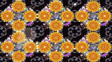Küçük sarı çiçeklerle oldukça eski bir besin torbası deseni. Tekstil, kumaş, kapaklar, duvar kağıtları, baskı, paket, koleksiyon defteri, örgü, dekupaj için çiçek arkaplanı..