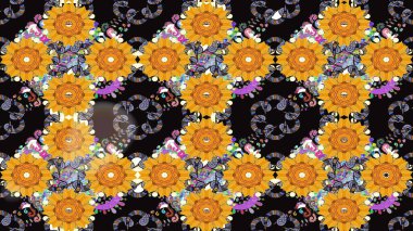 Küçük sarı çiçeklerle oldukça eski bir besin torbası deseni. Tekstil, kumaş, kapaklar, duvar kağıtları, baskı, paket, koleksiyon defteri, örgü, dekupaj için çiçek arkaplanı..