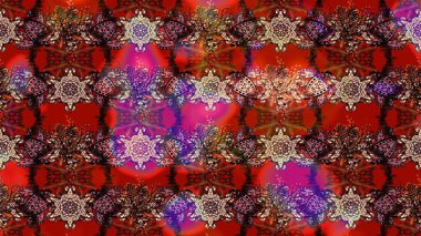 Soyut etnik raster çizim kalıbı. Kabile sanatı boho baskısı, klasik çiçek arkaplanı. Arkaplan dokusu, duvar kağıdı, çiçek teması kahverengi, kırmızı ve pembe renkler.