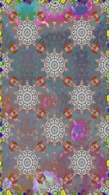 Raster Illustrasyon 'da moda olmayan çiçek deseni. Renkli Yaz Temalı Kusursuz Arkaplan. Düz Çiçek Elementleri Tasarımı. Gri ve nötr renkte çiçekler.