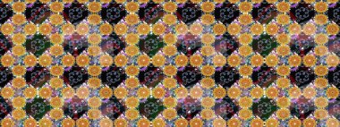 Kumaş desenli papatya çiçeği detayı. Sarı renkte çiçekler.