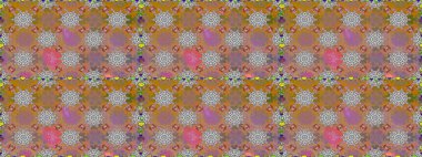 Raster illüstrasyonu. Çiçeklerle suluboya desenli çiçek deseni. Kahverengi ve gri renkli Asyalı tekstil.