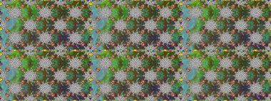 Düz Çiçek Elementleri Tasarımı. Renkli Bahar Temalı Kusursuz Arkaplan. Yeşil ve gri renkli çiçekler. Raster illüstrasyonunda kusursuz çiçek deseni.