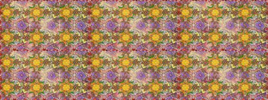 Düz Çiçek Elementleri Tasarımı. Kahverengi ve nötr renklerde çiçekler. Renkli Bahar Temalı Kusursuz Arkaplan. Raster illüstrasyonunda kusursuz çiçek deseni.