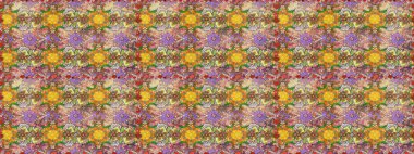Yazdır. Renkli Yaz Temalı Kusursuz Arkaplan. Düz Çiçek Elementleri Tasarımı. Güzel kumaş deseni. Güzel, pürüzsüz bir desen. Raster çiçekli arka plan.