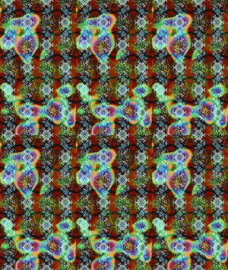 Raster deseni. Bahar çiçekleriyle desen dallı, yeşil, kahverengi ve mavi renkler çiçekli siluet.