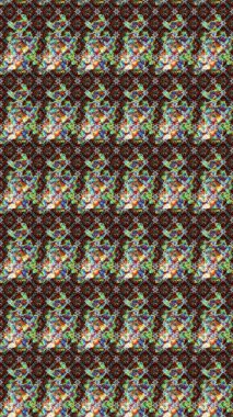 Raster Modaya uygun kumaş deseni. Renkli Bahar Teması eskiz kalıbı. Düz Çiçek Elementleri Tasarımı. Yeşil, kahverengi ve gri renkli şirin çiçek deseni.