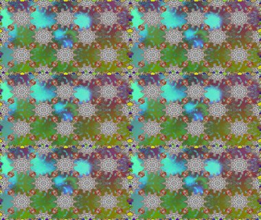 Raster illüstrasyonunda kusursuz çiçek deseni. Yeşil ve gri renkte çiçekler.