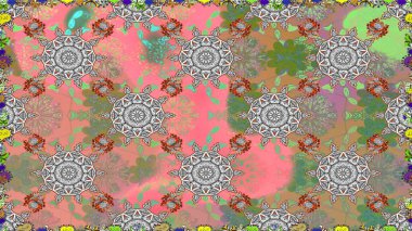 Tekstil için figür. Şirin, zarif çiçekler Raster illüstrasyonu. Poster ya da kapak için arka plan. Davetiye ve kartpostal tasarımı için dekoratif çiçek unsurları. Yapraklı kusursuz desen.