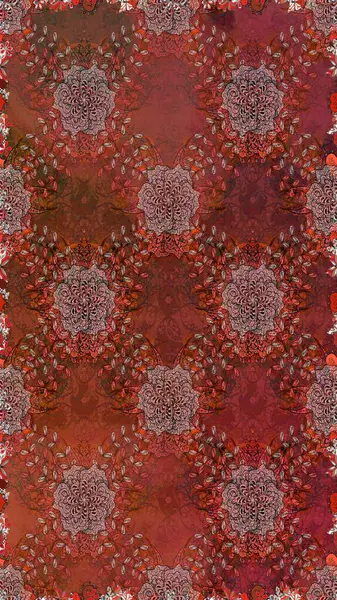 Düz Çiçek Elementleri Tasarımı. Kusursuz Renksiz Bahar Temalı Kusursuz Arkaplan. Kahverengi ve kırmızı renkte çiçekler. Sevimli çiçek raster deseni.