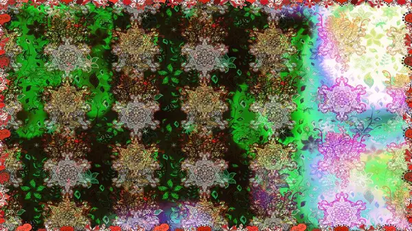 Raster illüstrasyonu. Gri ve yeşil renkli şirin tekstil tarzında. Çiçek duvar kâğıdı. Renkli, pürüzsüz desen. Çiçek arka planı.