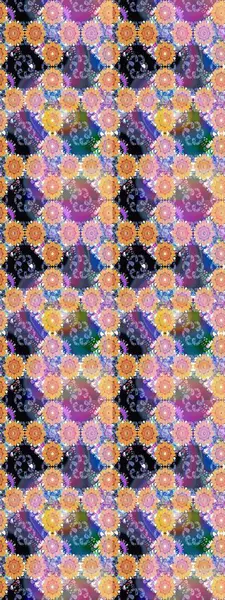 Üzerinde gelincikler ve vadi zambakları olan renkli çiçek desenli nakış deseni. Tekstil tasarımı için bej renkli Raster geleneksel çiçek buketi.