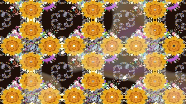 Raster illüstrasyonu. Eskiz arkaplan modeli. Suluboya, elle çizilmiş. Sarı yapraklı yabani çiçekler.