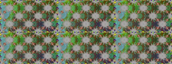 Düz Çiçek Elementleri Tasarımı. Renkli Bahar Temalı Kusursuz Arkaplan. Yeşil ve gri renkli çiçekler. Raster illüstrasyonunda kusursuz çiçek deseni.