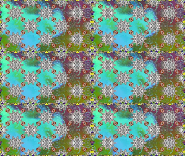 Yatak çarşafları, ceket, paket tasarımı, kumaş ve moda kavramları için tekstil baskısı. Çiçekleri, deniz kabukları, mandalaları ve suluboya efektleriyle donanma geçmişi. Kusursuz etnik tasarım.