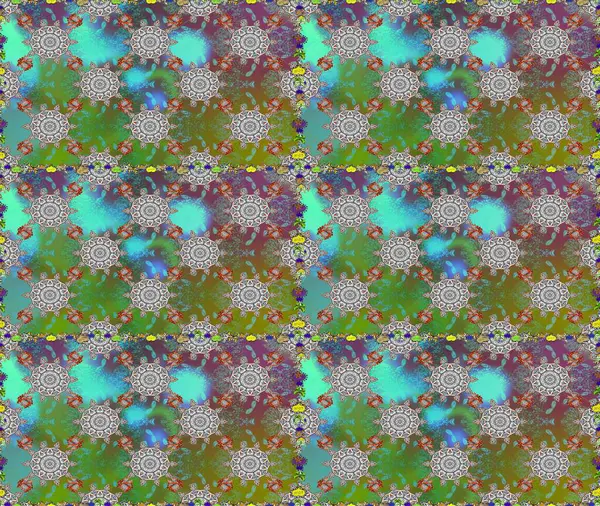 Raster illüstrasyonunda kusursuz çiçek deseni. Yeşil ve gri renkte çiçekler.