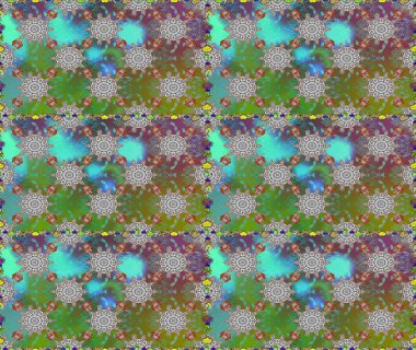 Raster illüstrasyonunda kusursuz çiçek deseni. Yeşil ve gri renkte çiçekler.