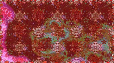 Kırmızı ve kahverengi renkte çiçekler. Hediye ambalaj kağıdı, tebrik kartları, posterler ve pankart tasarımı. Raster düz çiçekleri pürüzsüz desen.