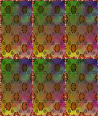 Kahverengi ve yeşil renkli çiçekler. Raster illüstrasyonu. Raster illüstrasyonu. Kusursuz çiçek deseni. Asya tekstil tarzında.