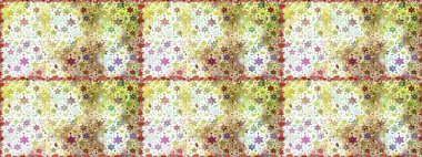 Raster - stok. Yapraklı çiçekler ve doğal ve bej renklerde papatya çiçekleri. Kusursuz arkaplan deseni.