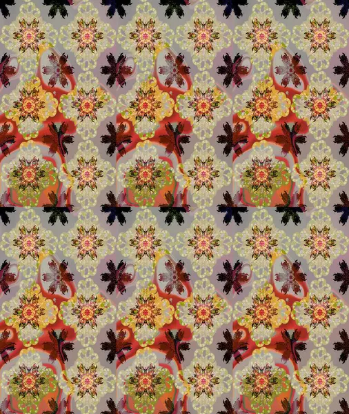 Düz Çiçek Elementleri Tasarımı. Sevimli çiçek raster deseni. Renkli Bahar Teması eskiz kalıbı. Bej renkte çiçekler.