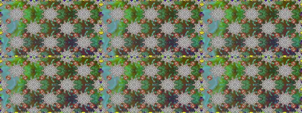 Düz Çiçek Elementleri Tasarımı. Renkli Bahar Temalı Kusursuz Arkaplan. Yeşil ve gri renkli çiçekler. Raster illüstrasyonunda kusursuz çiçek deseni.